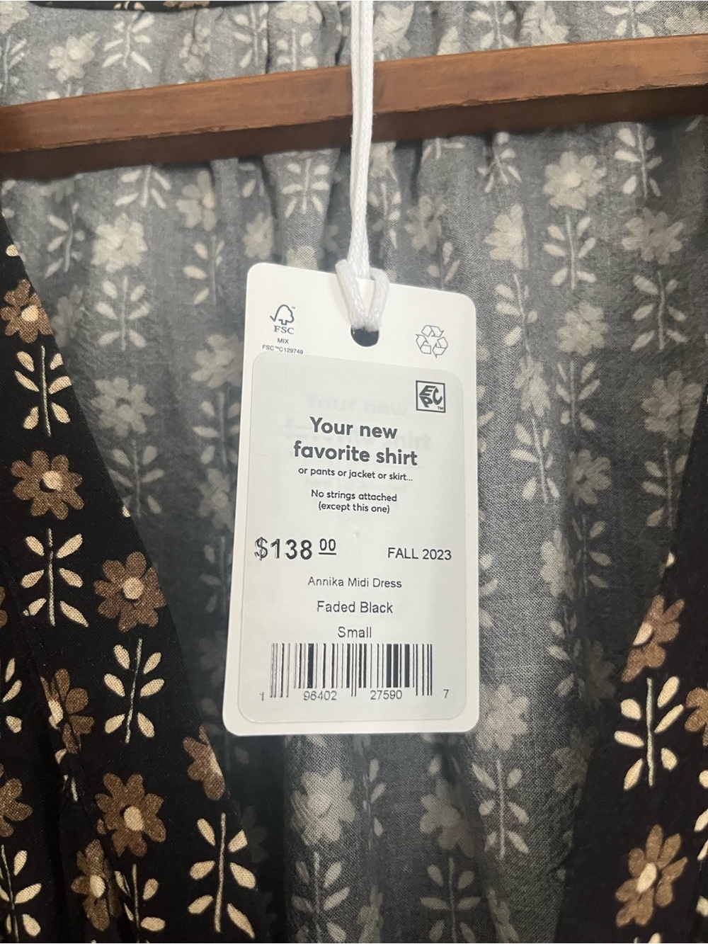 Marine Layer Annika Floral Smocked Waist Midi Dress Black Brown Button Up S NEW - Picture 4 of 9